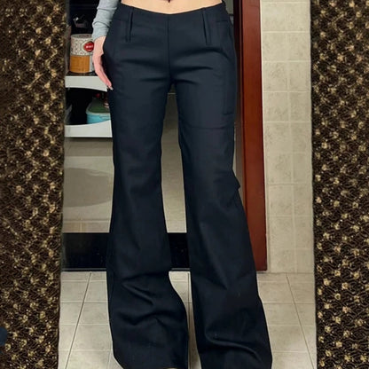 New Black Low Waist Slightly Flared Suit Pants Women's Slim Fit Drape