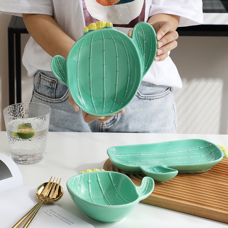 Cactus Bowls And Plates Japanese Style Cartoon Ceramic Tableware