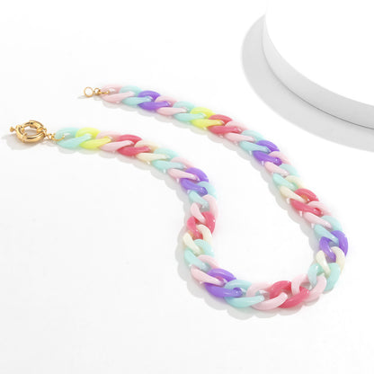 Candy Color Button Necklace Women Hollow Thick Chain Single Layer