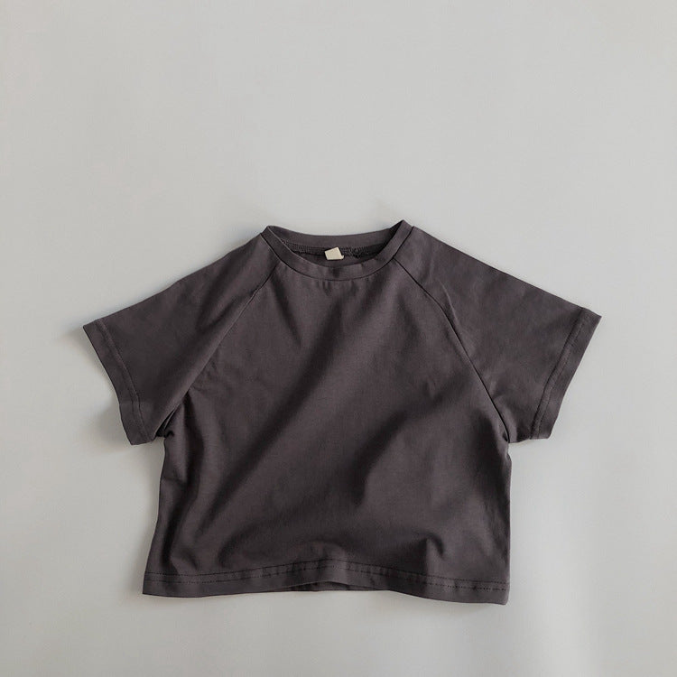 Boys' And Girls' Round Neck Bottomed Loose Basic Short Sleeves