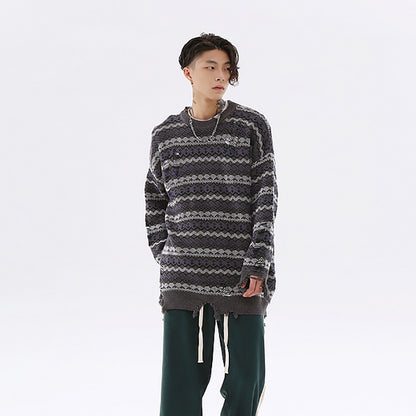 Men's Autumn And Winter Torn Jacket Jacquard Color Matching