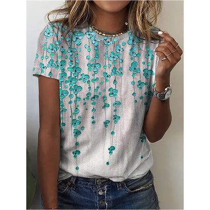 Floral Digital Printed Round Neck Short Sleeve T-shirt