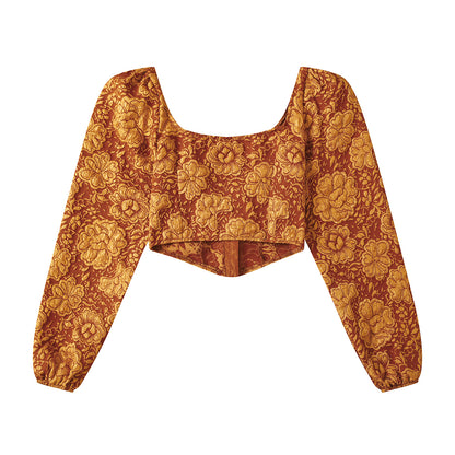 Embroidered Small Tank Top With Long Sleeved Buttons