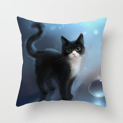 Home Office Cartoon Cat Peach Skin Fabric Throw Pillowcase