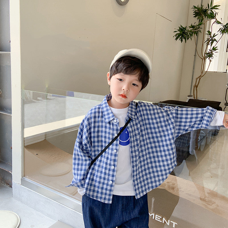 Fashion Boys Autumn Blue Plaid Shirt