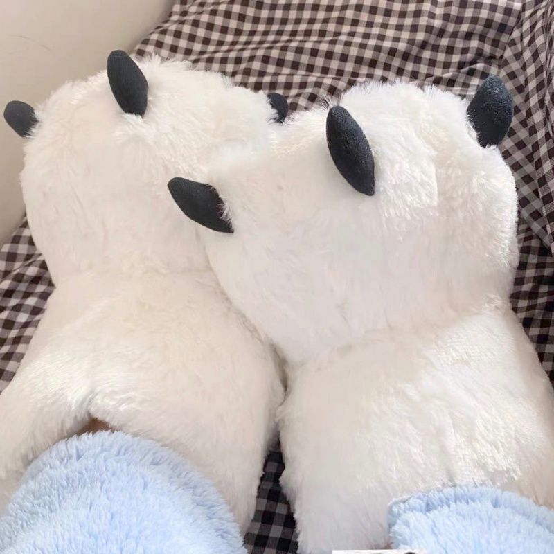 Cute Cartoon Bear Paw Plush Cotton Shoes With High Top And Anti-slip Heel