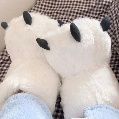Cute Cartoon Bear Paw Plush Cotton Shoes With High Top And Anti-slip Heel