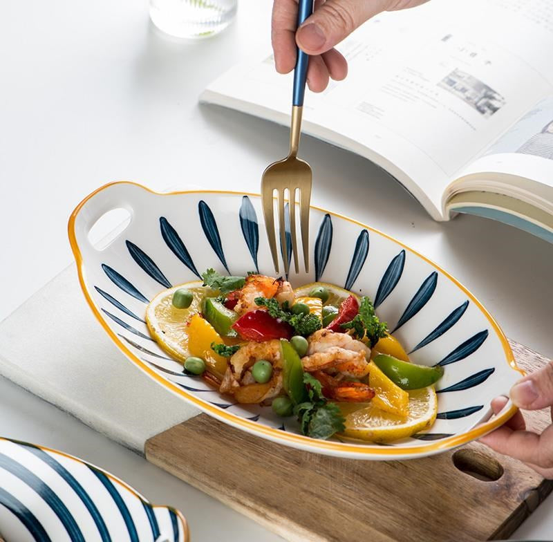 Creative Household Binaural Oval Ceramic Plate