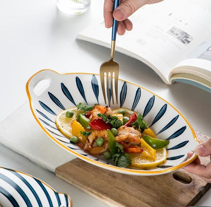Creative Household Binaural Oval Ceramic Plate