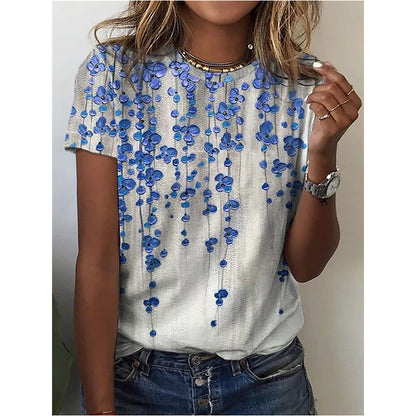 Floral Digital Printed Round Neck Short Sleeve T-shirt