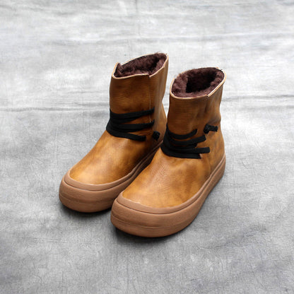 Handmade Cowhide Boots For Women With Vintage Round Head