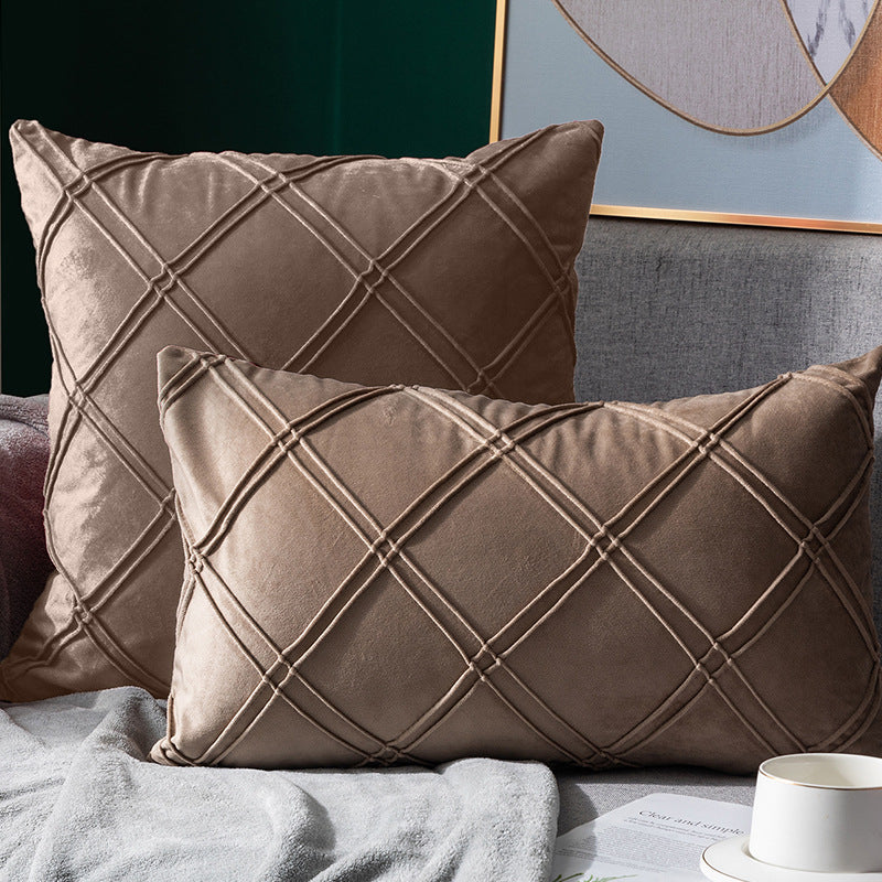 Pure Color Velvet Plaid Pillowcase Home Sofa Bedside Pillow Short Plush Cushion