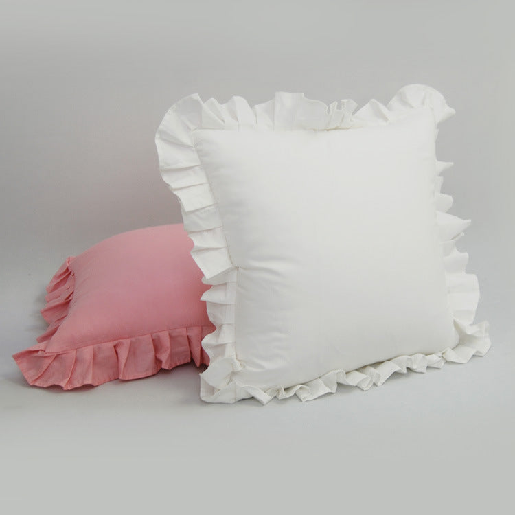 Pure White Lace Pillowcase Plain Handmade Pleated Cotton Ruffle