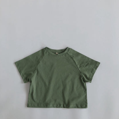 Boys' And Girls' Round Neck Bottomed Loose Basic Short Sleeves