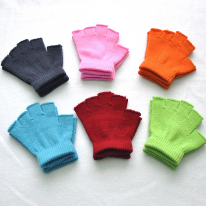 Children's Solid Color Needle Warm Half-finger Gloves