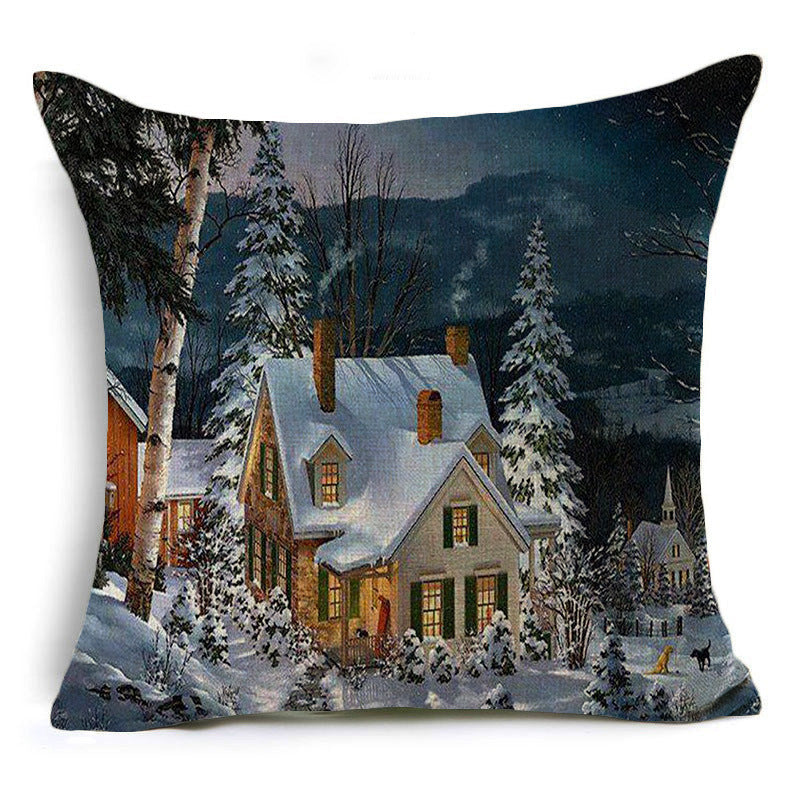Santa Claus Printed Linen Pillowcase Holiday Decoration