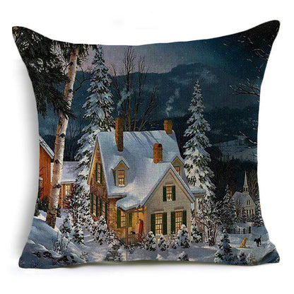 Santa Claus Printed Linen Pillowcase Holiday Decoration