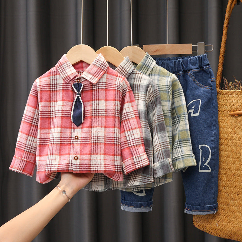 Boys Suit New Casual Sports Plaid Shirt