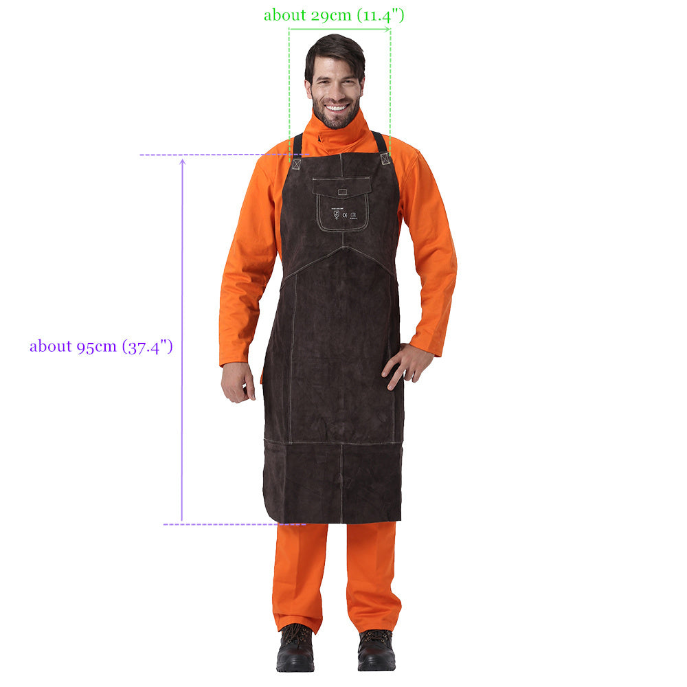 Brown Leather Breast Apron Wear Resistance Cut Insulation For Electric Welding Operation