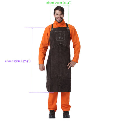 Brown Leather Breast Apron Wear Resistance Cut Insulation For Electric Welding Operation