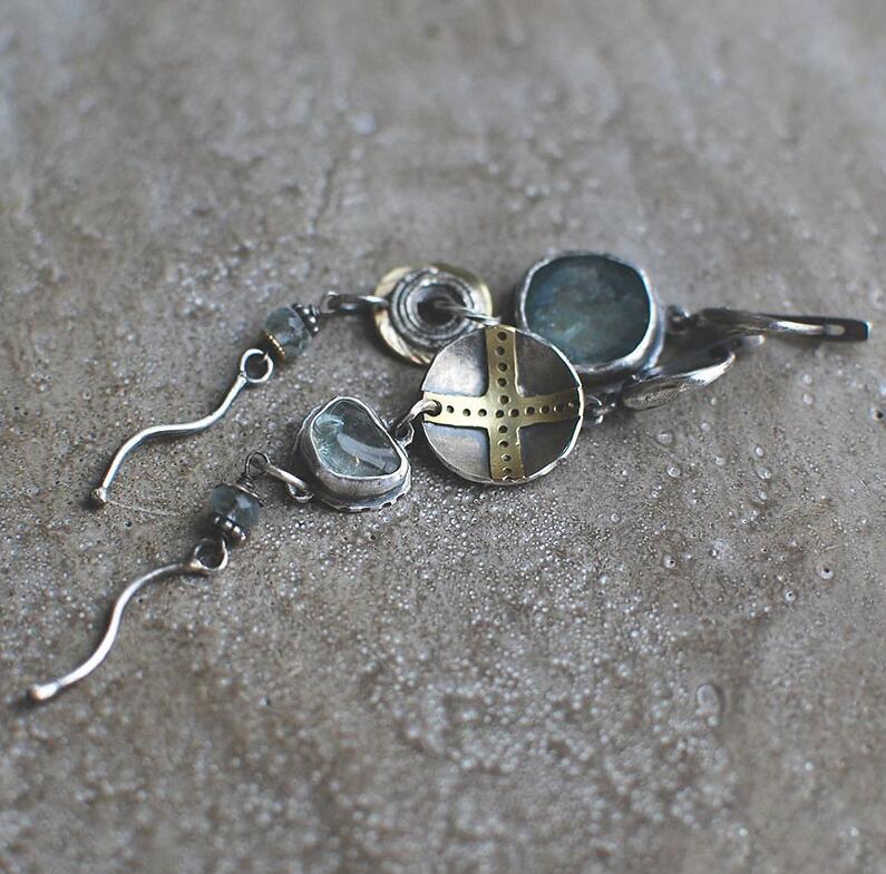 Cross Round Metal Asymmetric Long Earrings Women