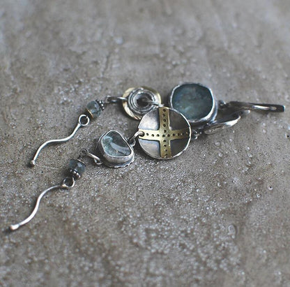 Cross Round Metal Asymmetric Long Earrings Women