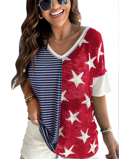 New Patchwork Striped XINGX Printed Short Sleeve Women