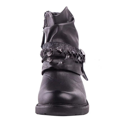 Large Size Leather Boots 43 Size Short Boots Square Heel Thick Heel Rhinestone Side Link Women's Boots