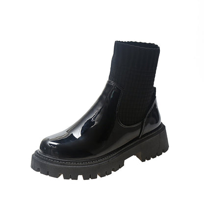 Splicing Sock Boots Women's Casual Chunky Heel