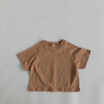 Boys' And Girls' Round Neck Bottomed Loose Basic Short Sleeves