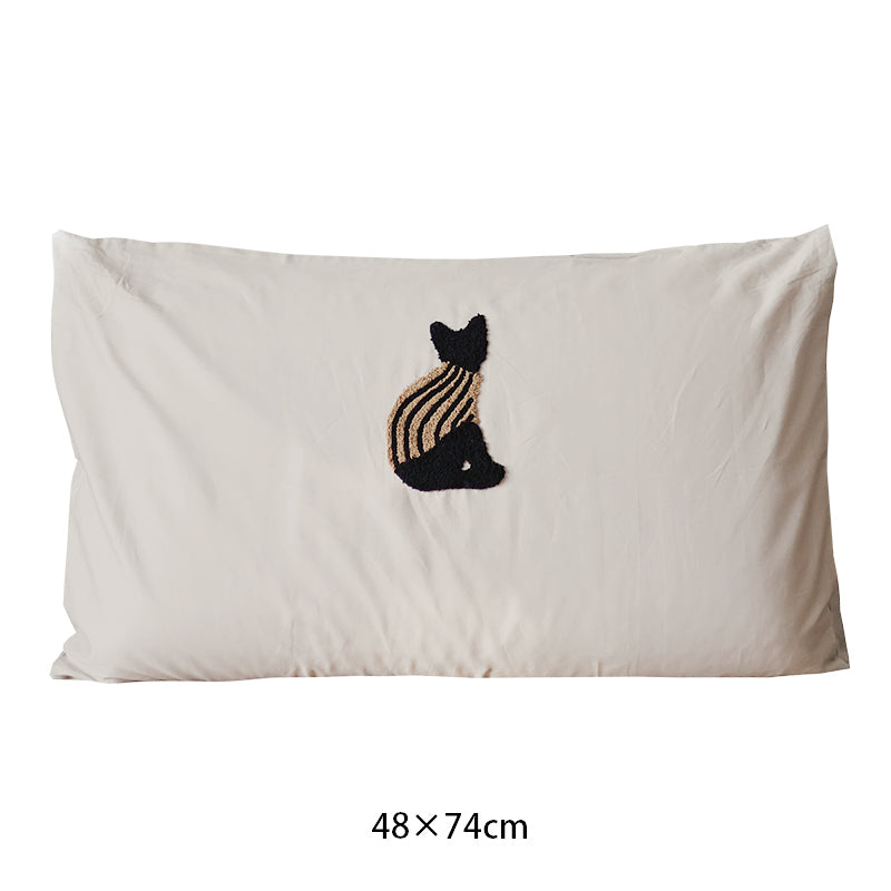 Milk Coffee Colored Plush Pure Cotton Three-dimensional Embroidery Pillowcase