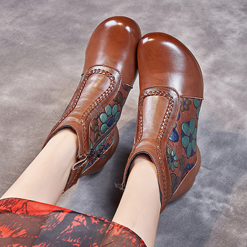 First Layer Cowhide Print Waterproof Mom Ankle Boots