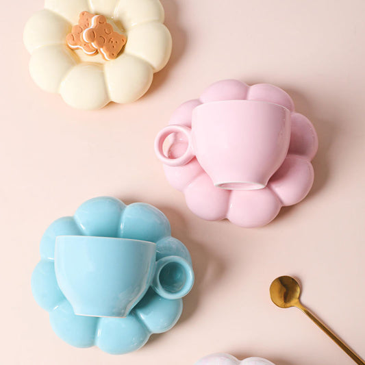 Flower Ceramic Cup And Saucer Breakfast Coffee Creative Color Underglaze Color
