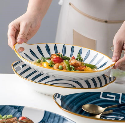 Creative Household Binaural Oval Ceramic Plate