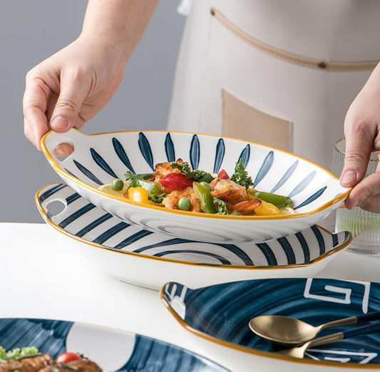 Creative Household Binaural Oval Ceramic Plate