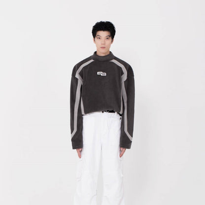 Men's Contrast Color Stand-up Collar Embroidered Sweater