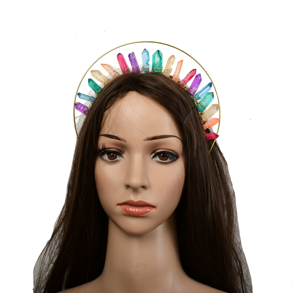 Colorful Natural Crystal Double Layer Diy Headband Madonna Halo Crown