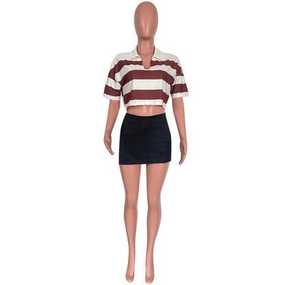 Women's Summer New Sunken Stripe Short-sleeved Top Fashion Positioning Striped Drop-shoulder Sleeve Loose T-shirt