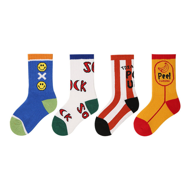 Children's Socks, Trendy Socks, Spring Letters, Street Sports Style