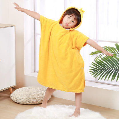 Children's Wearable Coral Fleece Absorbent Hooded Cloak Bath Towel Boys And Girls Nightgown Home Clothes
