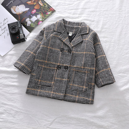 Autumn Winter Boys' Solid Plaid Coat