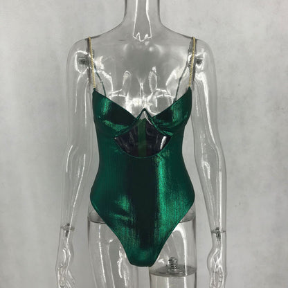 Pure Color Stretch Satin All-match One-piece Swimsuit
