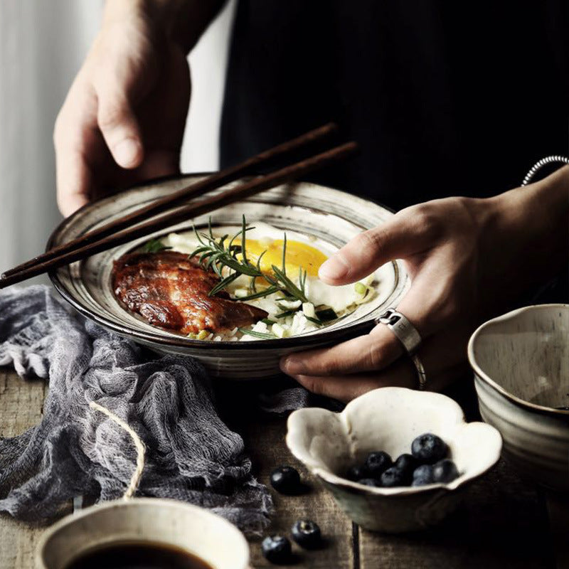 Japanese Style Ceramic Tableware Noodle Dish And Dish Bowl