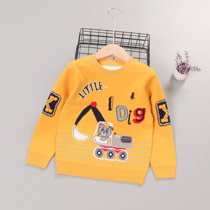 Autumnwinter New Cotton Line Cartoon Bear Excavator Boy's PulloverChildren's Long-sleeved Sweater