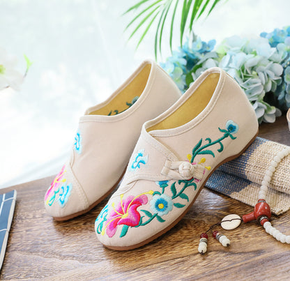 Morning Glory Petunia Embroidery Flower Round Head Spring And Autumn Women's Shoes