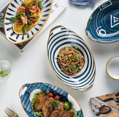 Creative Household Binaural Oval Ceramic Plate