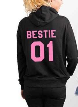 BESTIE 01 BESTIE 02 Printed Back Letter Hooded Sweater
