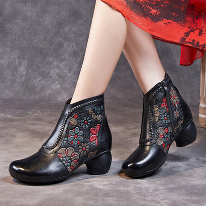 First Layer Cowhide Print Waterproof Mom Ankle Boots