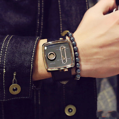 Double Movement Men's Watch Square Belt Men's Watch Fashion Handsome Trendy Men's Quartz Belt Watch Men