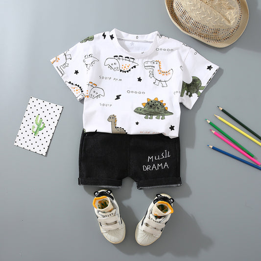 Full Print Dinosaur Simple Casual Boys Suit